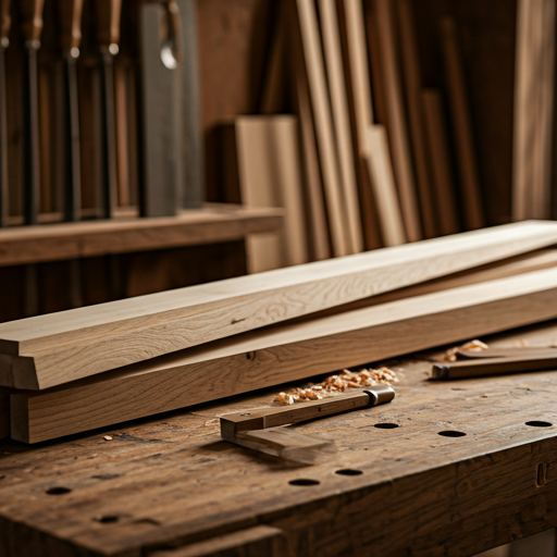 Workshop with timber planks and craft tools