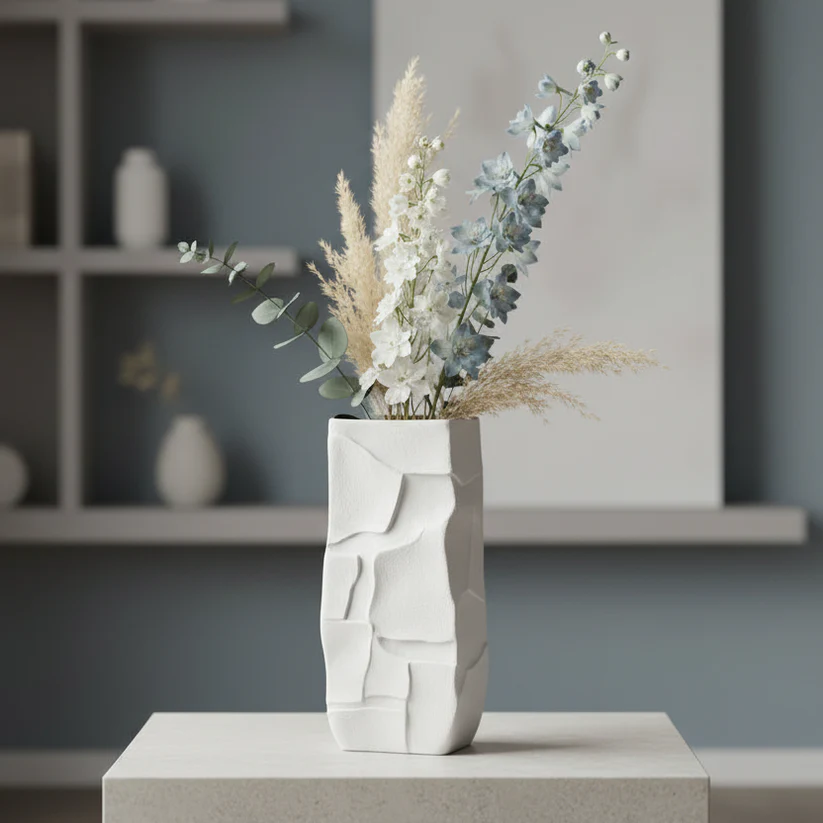 Clay Textured White Vase