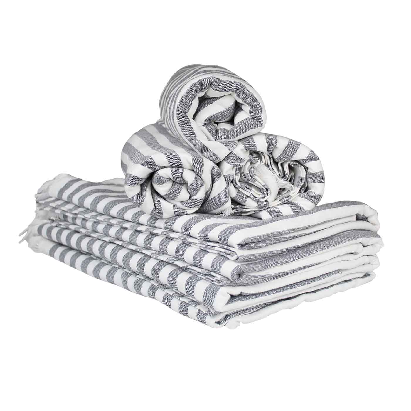 Ratik White And Light Grey Striped Bath Towel