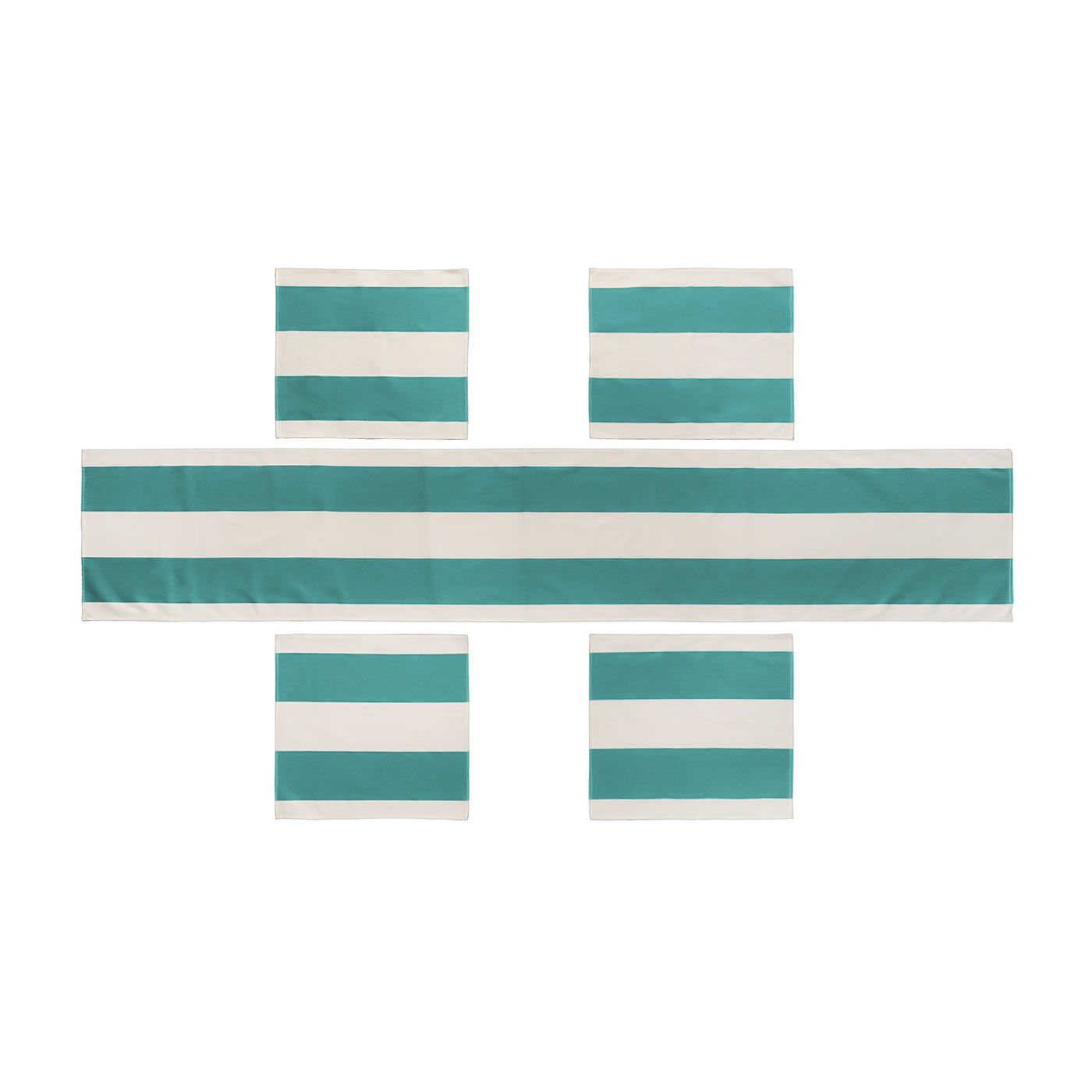 Palermo Turquoise & White Striped Table Runner And Placemat Set