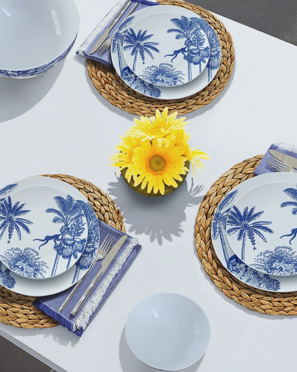 Tropisk Monkey Blue Ceramic Dinner Set
