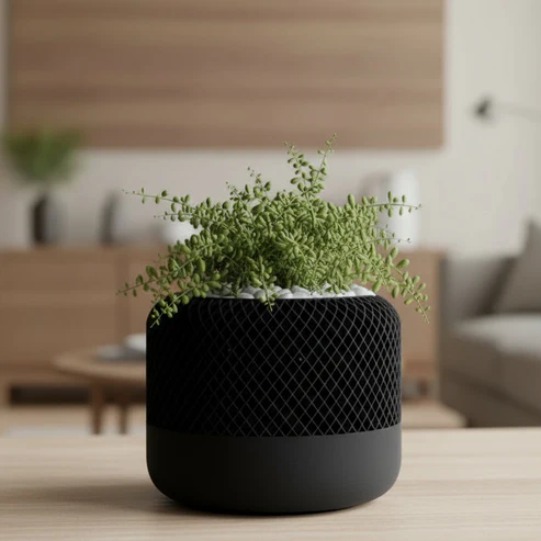 Modern Apple Home Pod Style Black Plant Pot