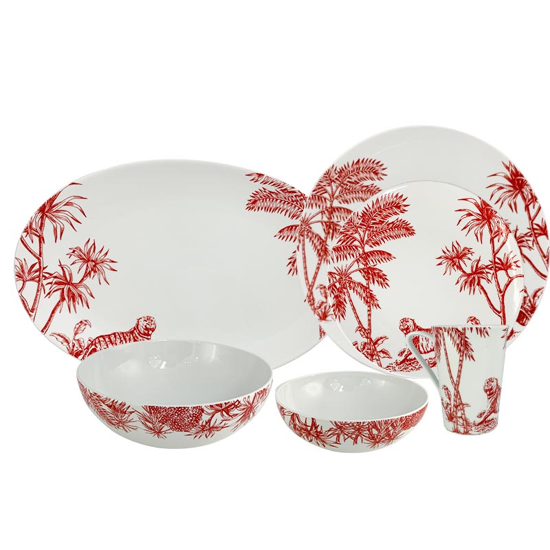 Tropisk Tiger Red Ceramic Dinner Set