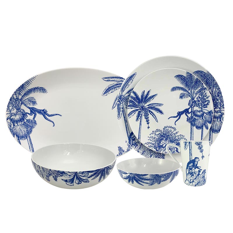 Tropisk Monkey Blue Ceramic Dinner Set